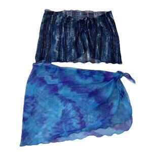 VNTG Sheer Blue Watercolor Tie Dye Sarong Swimsuit Wrap Skirt Boho Beach Cover